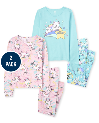 Girls Sheep Llama Snug Fit Cotton Pajamas 2-Pack