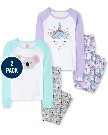 Girls Unicorn Koala Snug Fit Cotton Pajamas 2-Pack