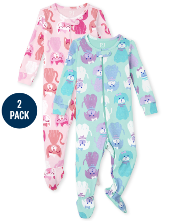 Paquete de 2 pijamas de una pieza de algodón con ajuste ceñido para bebés y niñas pequeñas