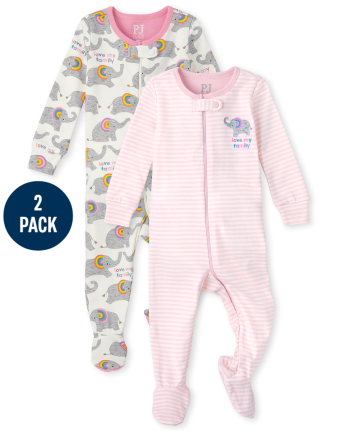 Pijama de una pieza de algodón con ajuste ceñido para bebés y niñas pequeñas, paquete de 2