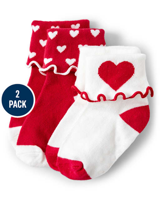 Girls Heart Turn Cuff Socks - Valentine Cutie