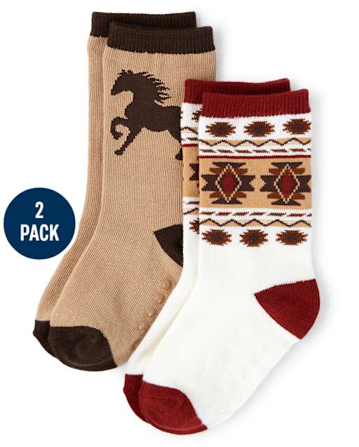 Boys Horse Crew Socks 2-Pack - Western Skies