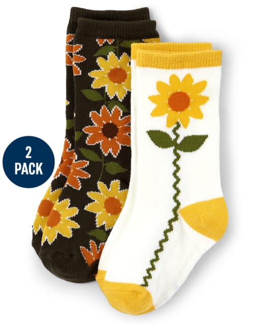 Girls Sunflower Crew Socks 2-Pack - Harvest