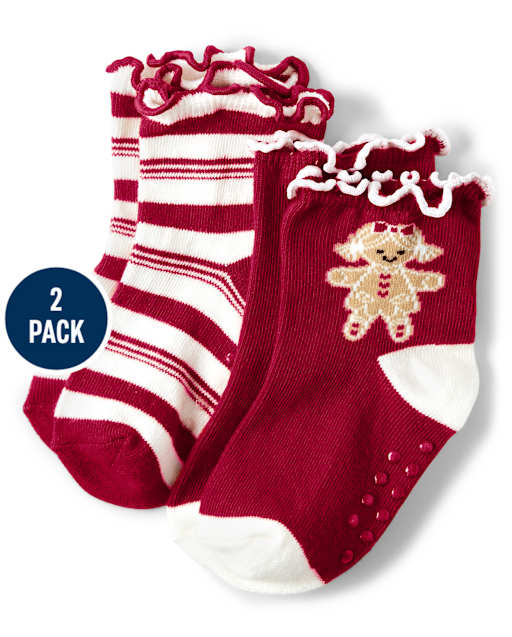 Girls Gingerbread Midi Socks 2-Pack - Ho Ho Ho