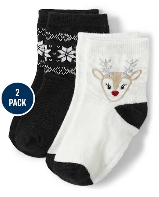 Girls Reindeer Midi Socks 2-Pack - Reindeer Cheer