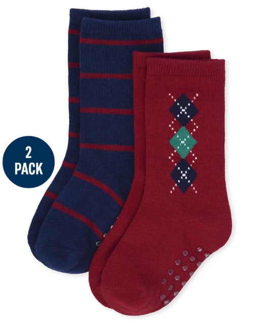 Boys Argyle Crew Socks 2-Pack - Family Celebrations Red
