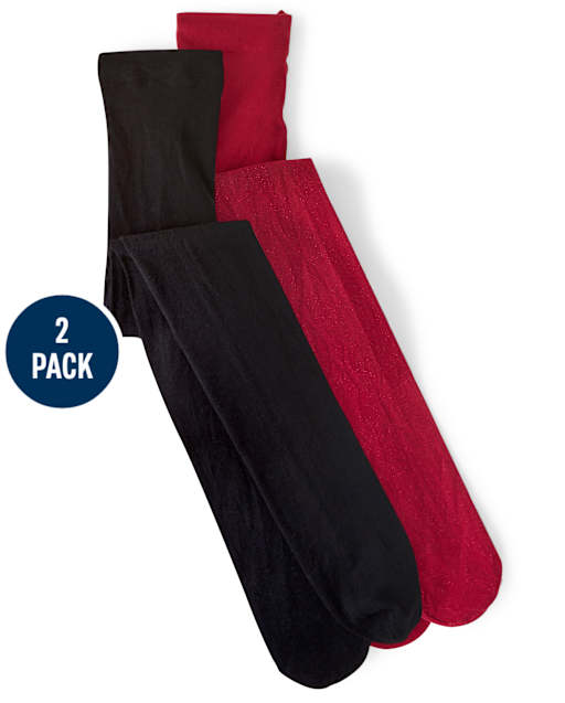 Girls Metallic Tights 2-Pack - Family Celebrations Red