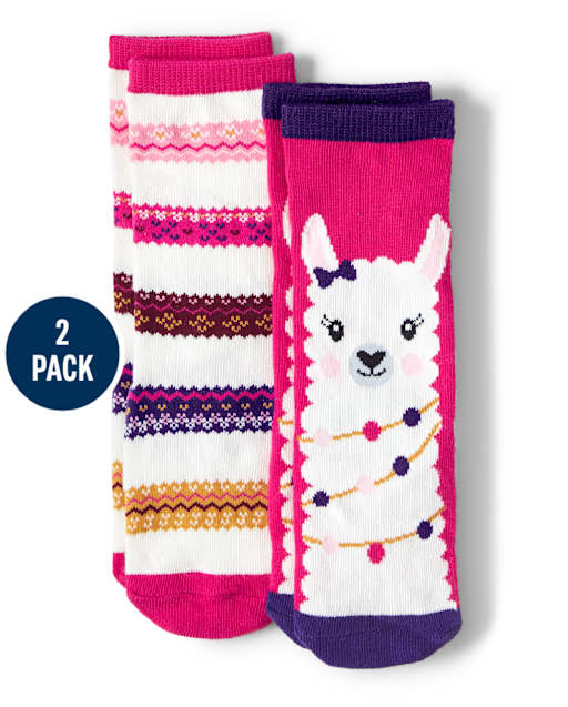Girls Llama Crew Socks 2-Pack - Little Llamas