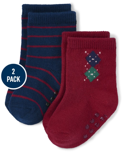 Baby Boys Argyle Crew Socks 2-Pack - Family Celebrations Red