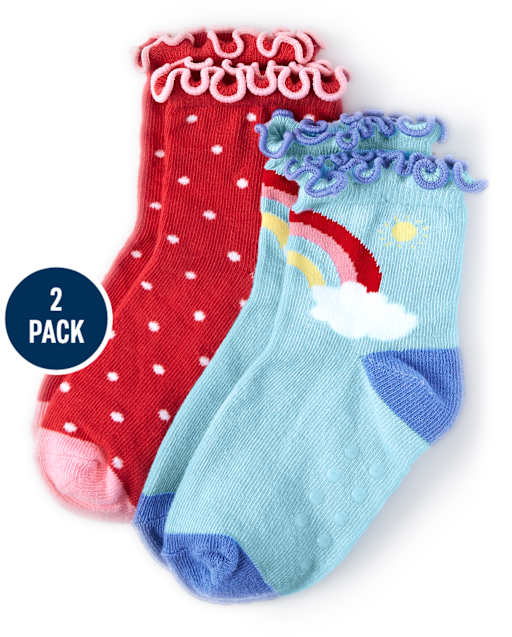 Girls Rainbow Midi Socks 2-Pack - Farming Friends