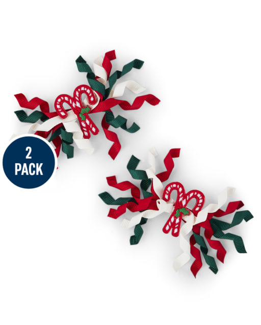 Girls Candy Cane Curly Hair Clips - Holiday Express