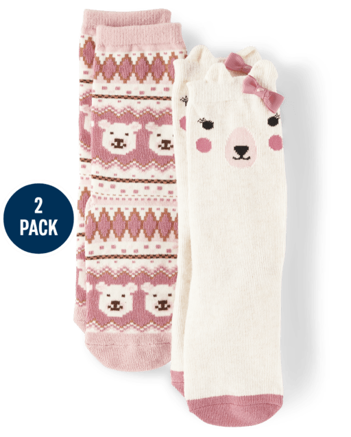 Girls Polar Bear Crew Socks 2-Pack - Bear Hugs
