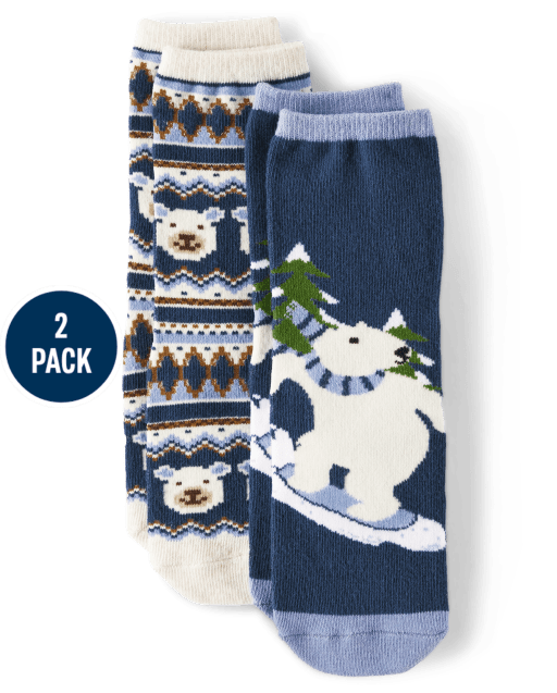 Boys Polar Bear Crew Socks 2-Pack - Bear Hugs