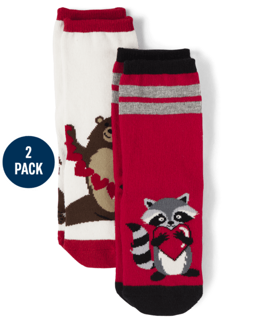 Boys Raccoon Crew Socks 2-Pack - Valentine Cutie