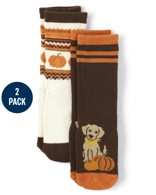 Boys Pumpkin Crew Socks 2-Pack - Lil' Pumpkin