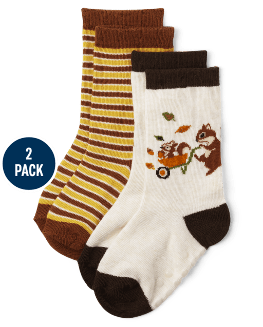 Boys Squirrel Crew Socks 2-Pack - Happy Harvest