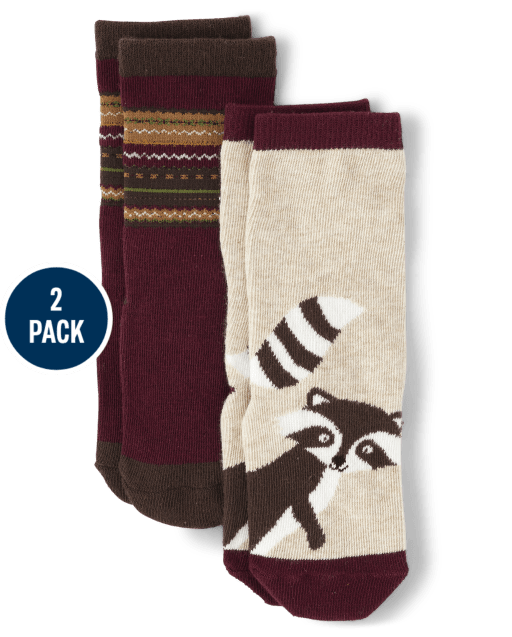 Boys Raccoon Fairisle Crew Socks 2-Pack