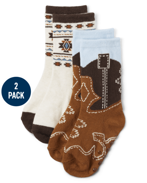 Boys Cowboy Boots Crew Socks 2-Pack - Montana Mountain
