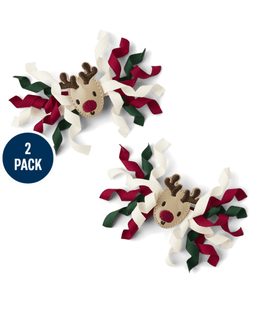 Girls Reindeer Curly Hair Clips 2-Pack - Christmas Cabin