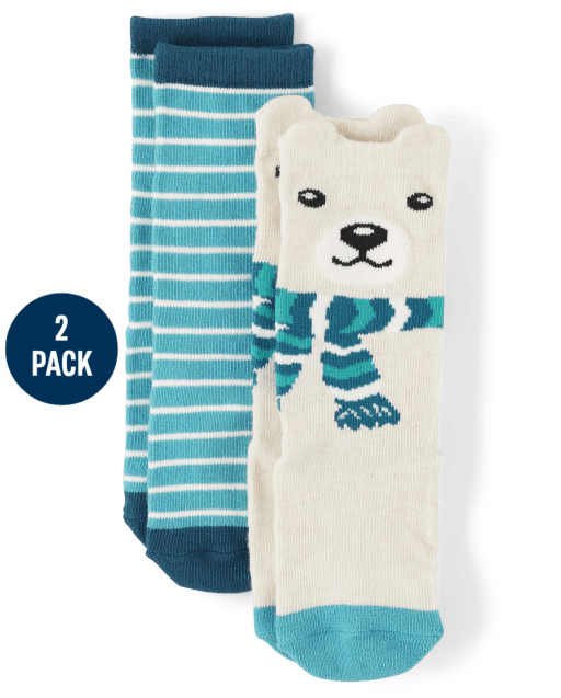 Boys Polar Bear Striped Crew Socks 2-Pack - Nordic Adventure