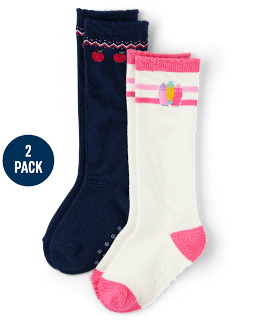 Girls Crayon Apple Knee Socks 2-Pack - Classroom Cutie