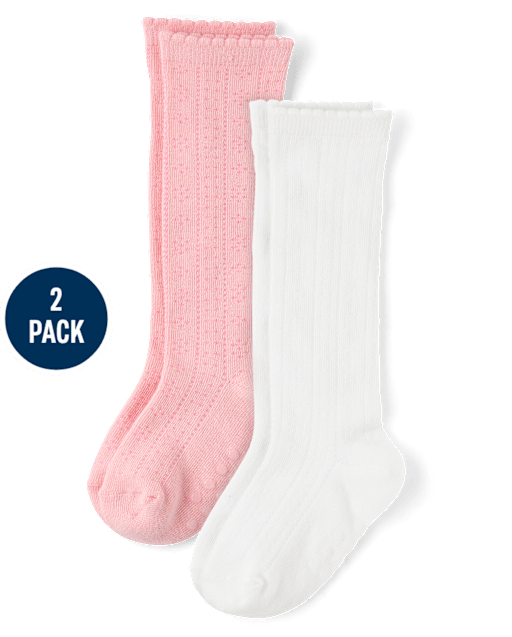 Girls Pointelle Knee Socks 2-Pack - Classroom Cutie