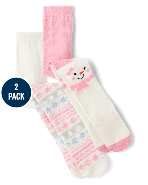 Girls Snowman Fairisle Tights 2-Pack - Little Snowflake - view 1