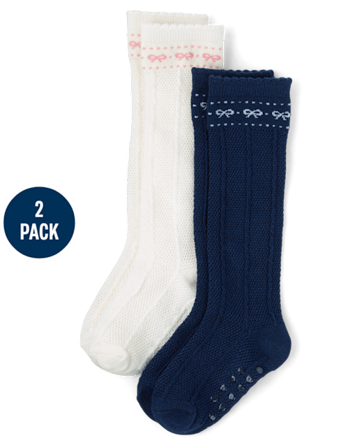 Girls Bow Pointelle Knee Socks 2-Pack - Campus Cuties