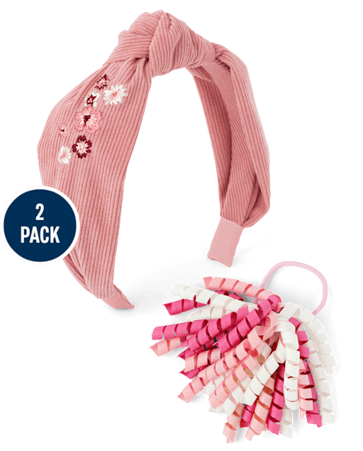 Girls Embroidered Floral 2-Piece Hair Set - Highland Hills - view 2