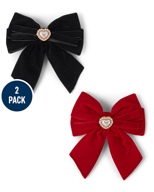 Girls Bow Heart Hair Clip 2-Pack - Royal Christmas