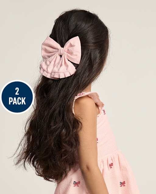 Girls Floral Ruffle Bow Hair Clip 2-Pack - Nantucket Charm - view 2