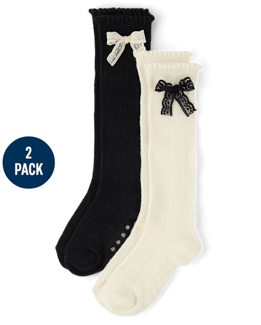 Girls Bow Knee Socks 2-Pack - The Leopard Edit