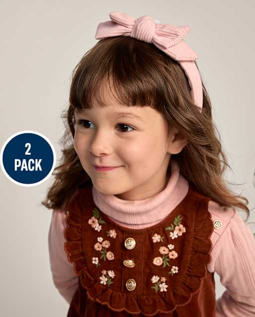 Girls Embroidered Floral Bow Headband 2-Pack - Blue Sky Mountain - view 2
