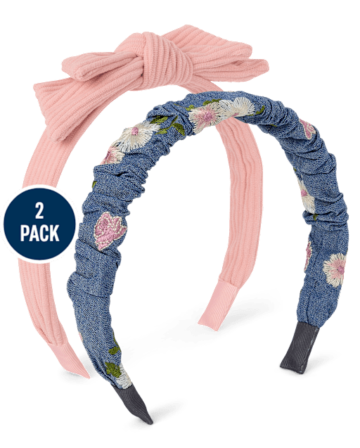 Girls Embroidered Floral Bow Headband 2-Pack - Blue Sky Mountain - view 1