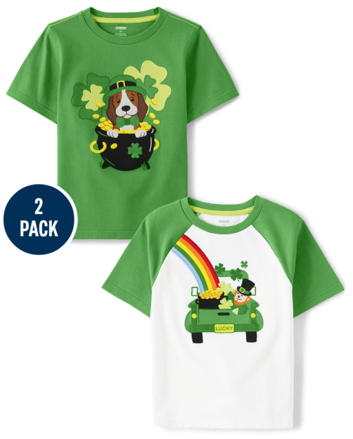 Boys Embroidered St. Patrick's Day Top 2-Pack - Little Leprechaun
