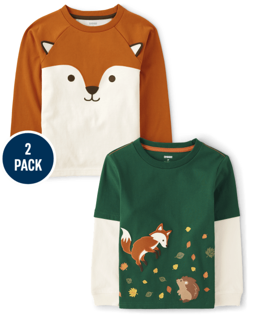 Boys Embroidered Fox Top 2-Pack - Friendly Fox