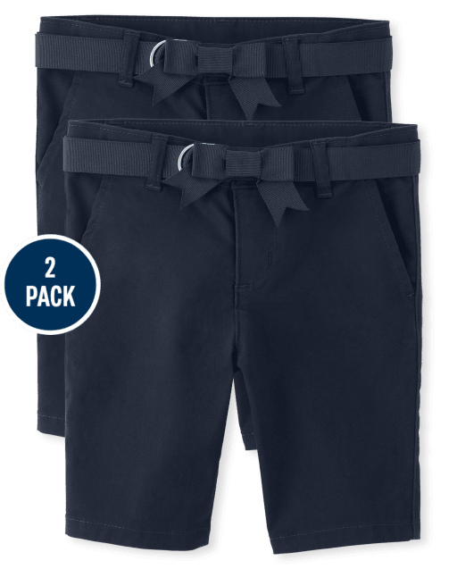 Girls Stain And Wrinkle Resistant Chino Shorts 2-Pack - Uniform