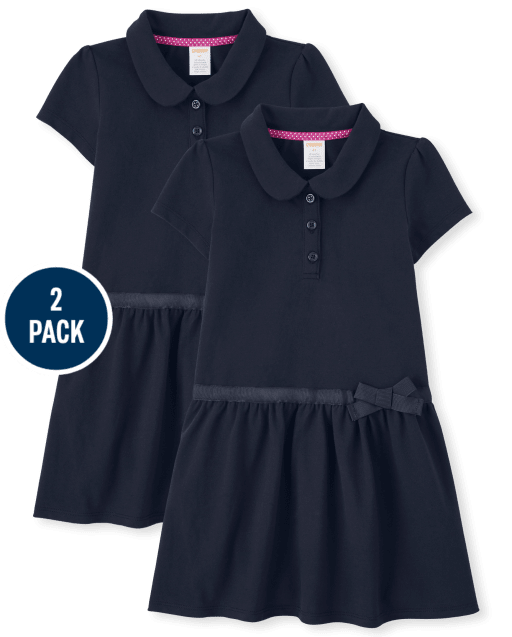 Girls Stain Resistant Ruffle Polo Dress 2-Pack - Uniform