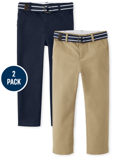 Boys Wrinkle Resistant Belted Chino Pants 2-Pack - Uniform