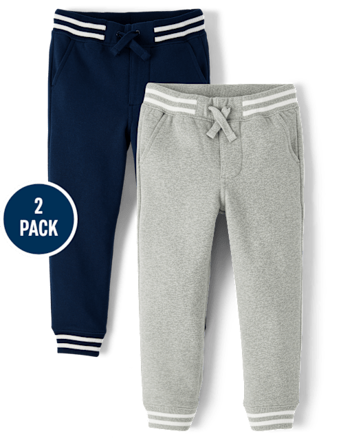 Boys Striped Cuff Fleece Jogger Pants 2-Pack - Little Essentials