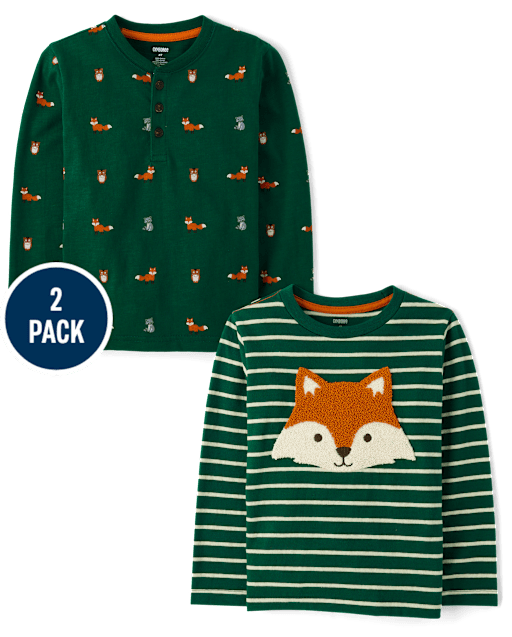 Pack de 2 tops con zorro bordado para niño - Aventuras de otoño