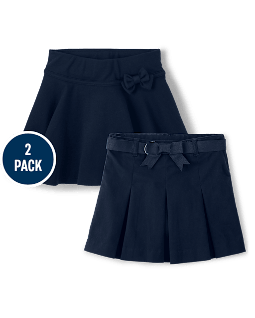 Girls Bow Pleated Skort 2-Pack - Uniform