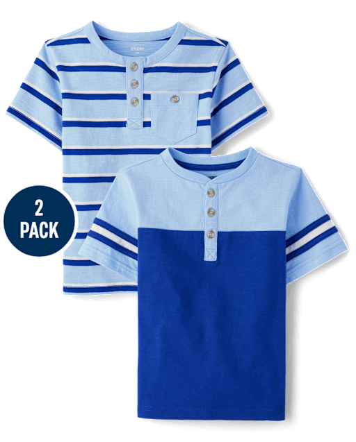 Boys Striped Colorblock Henley Top 2-Pack - Little Essentials