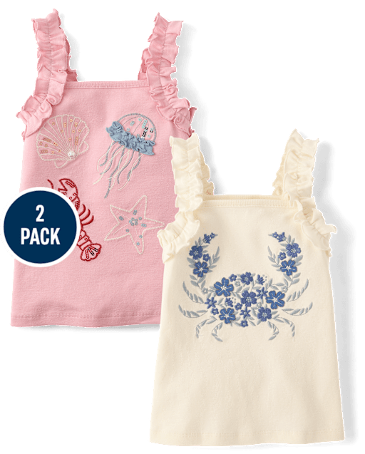 Girls Embroidered Sea Creature Tank Top 2-Pack - Driftwood Bay - lbl_product_image_view_1