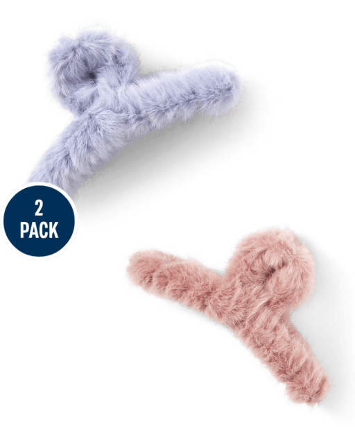 Tween Girls Faux Fur Claw Hair Clips 2-Pack