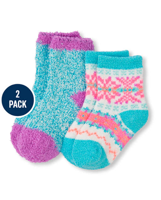 Paquete de 2 calcetines acogedores lisos y con estampado Fair Isle para niñas pequeñas