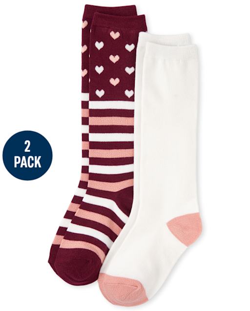 Girls Print And Solid Knee Socks 2-Pack
