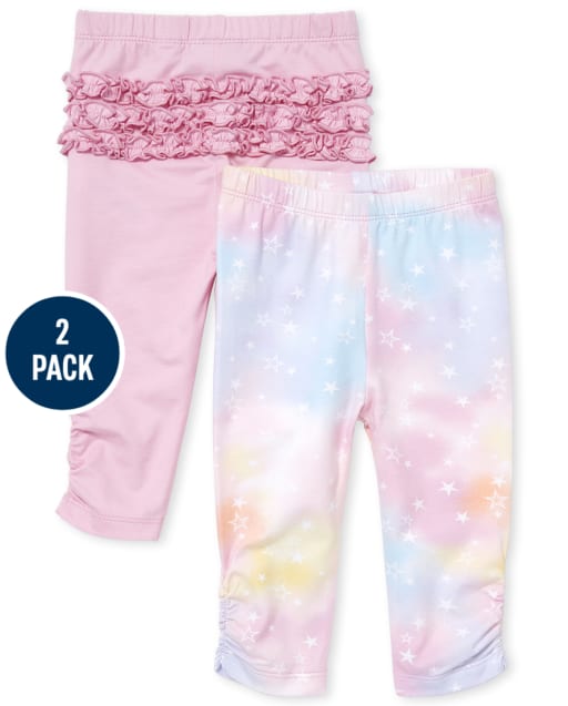 Baby Girls Rainbow Stars Ruffle Pants 2-Pack