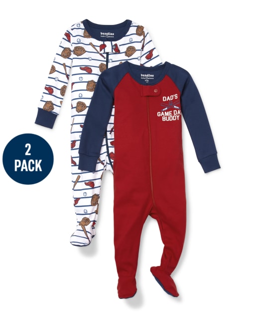 Baby And Toddler Boys Baseball Snug Fit Cotton One Piece Pajamas 2-Pack