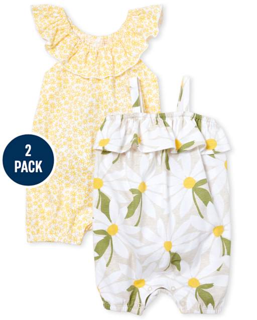 Lot de 2 barboteuses à volants et fleurs pour bébé fille